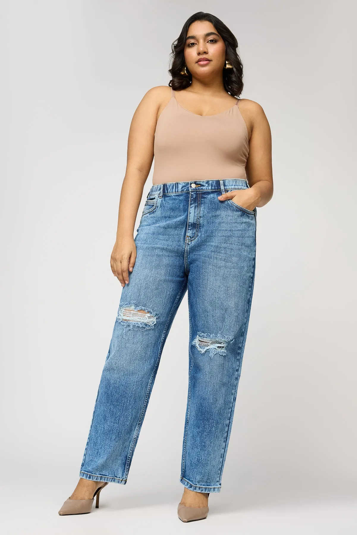 Urban Rips Curve Elasticated Mom Jeans