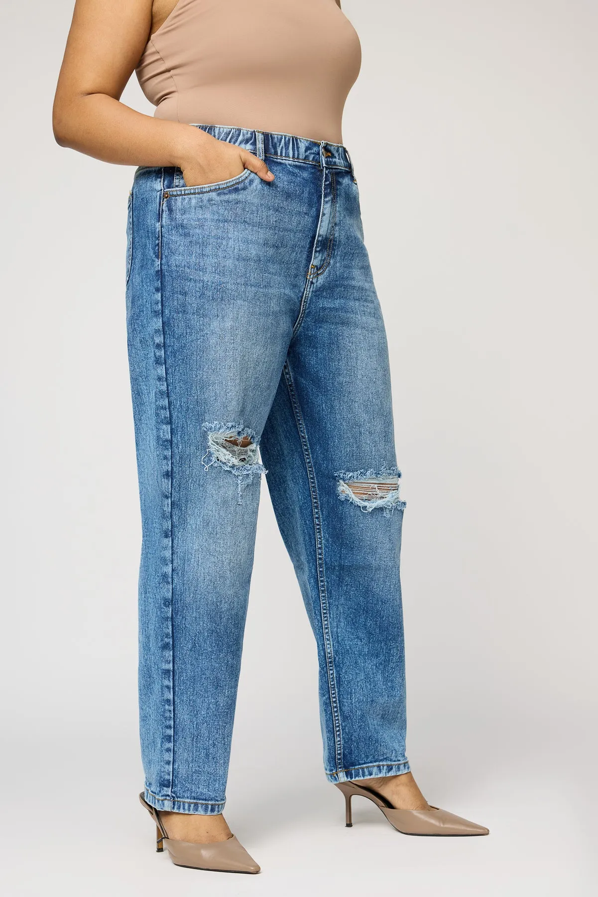 Urban Rips Curve Elasticated Mom Jeans