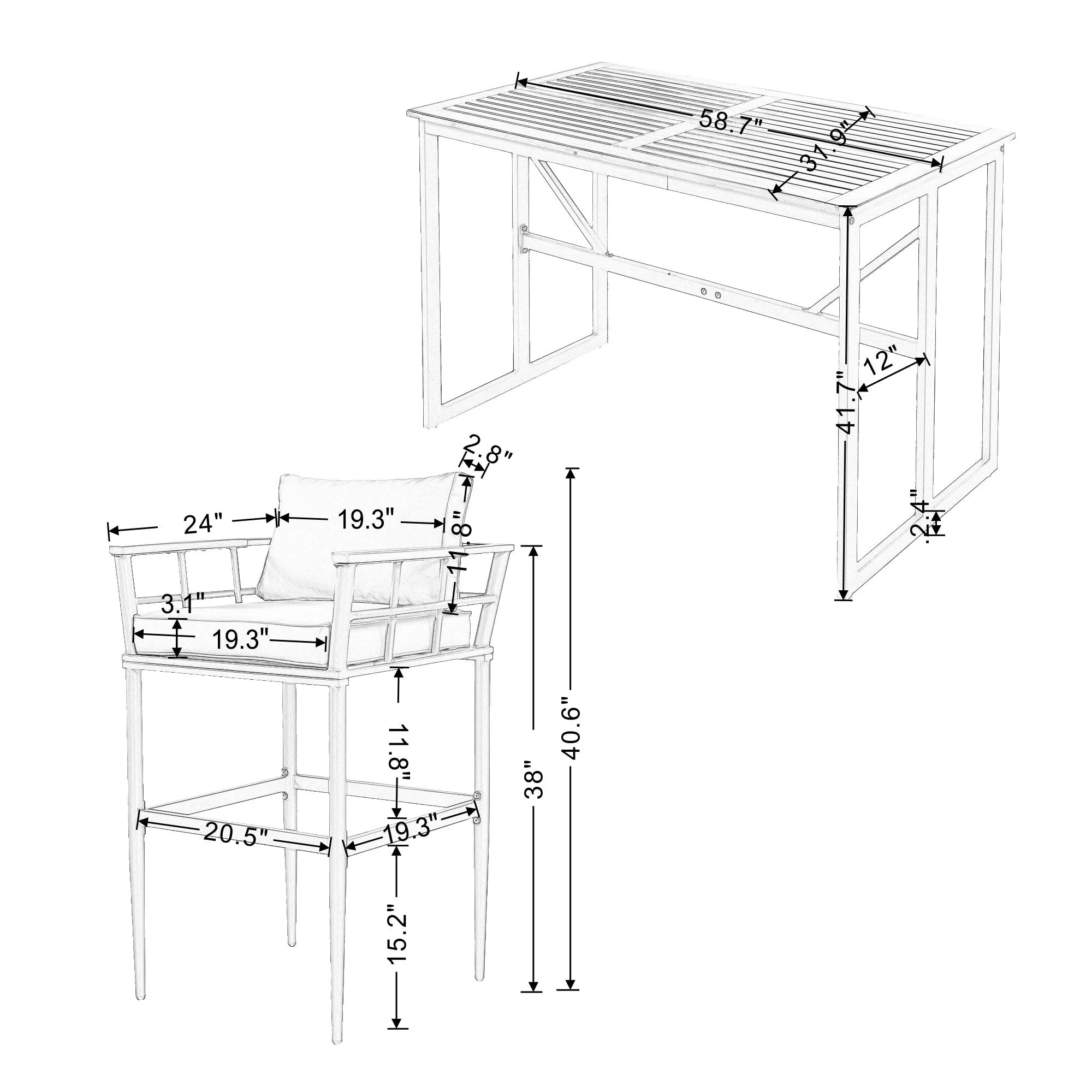 U_Style Steel Outdoor Dining Set with Acacia Wood Armrest Suitable For Patio, Balcony Or Backyard