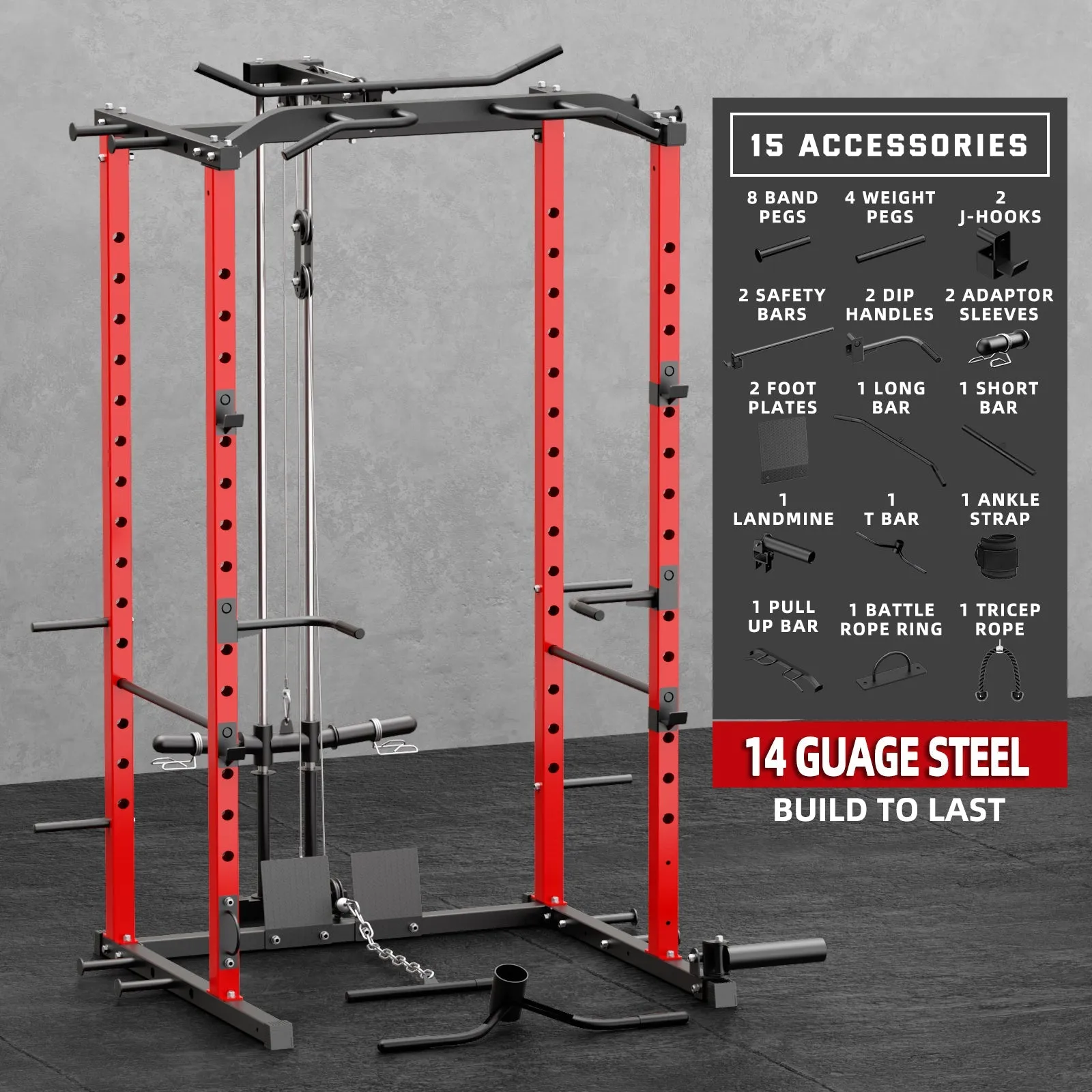 VANSWE Home Gym Power Rack Red(2024 Updated Version)