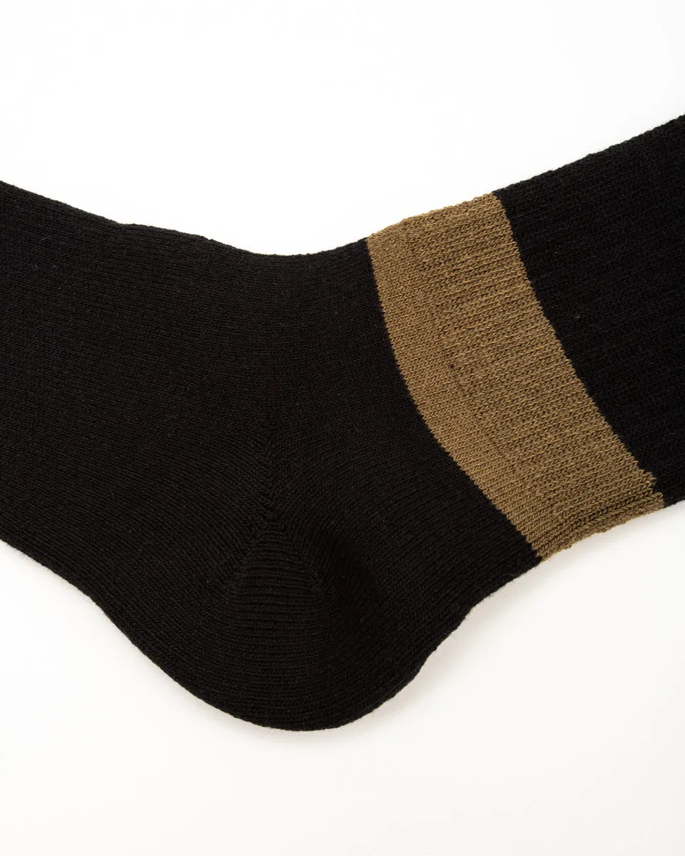 Wide Border BS Fit Boot Socks - Midnight Black x Hide Green