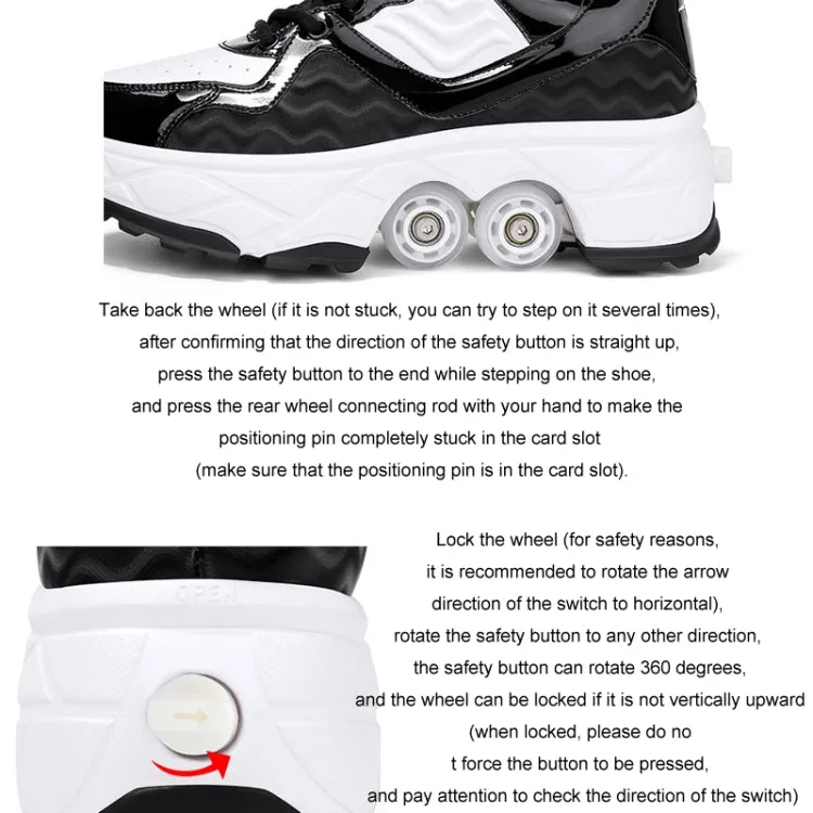 With Brakes Deformable Four-wheel Retractable Double-row Dual-purpose Roller Skates, Size: 42(DF08 White)