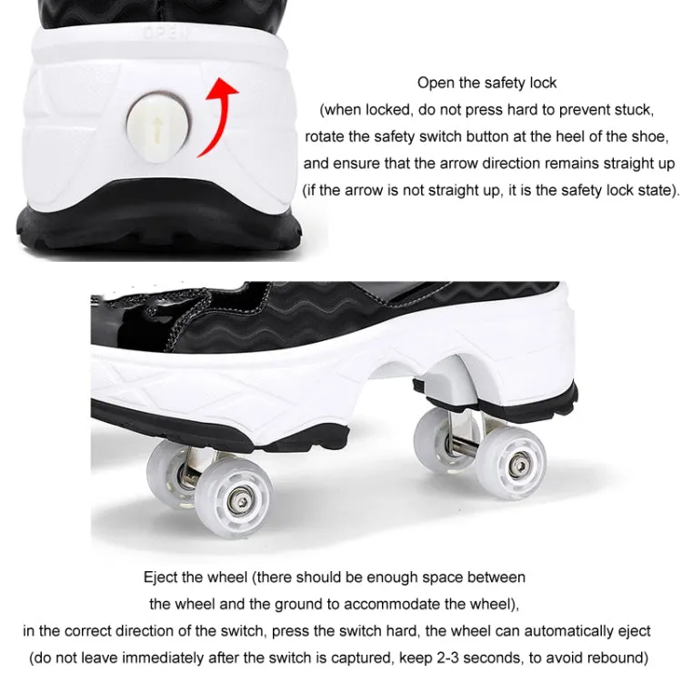 With Brakes Deformable Four-wheel Retractable Double-row Dual-purpose Roller Skates, Size: 42(DF08 White)