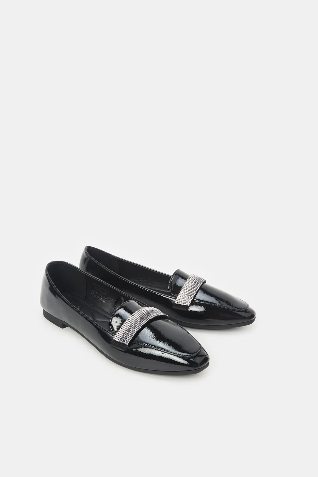 Women Black Patent Loafer With Embellishment