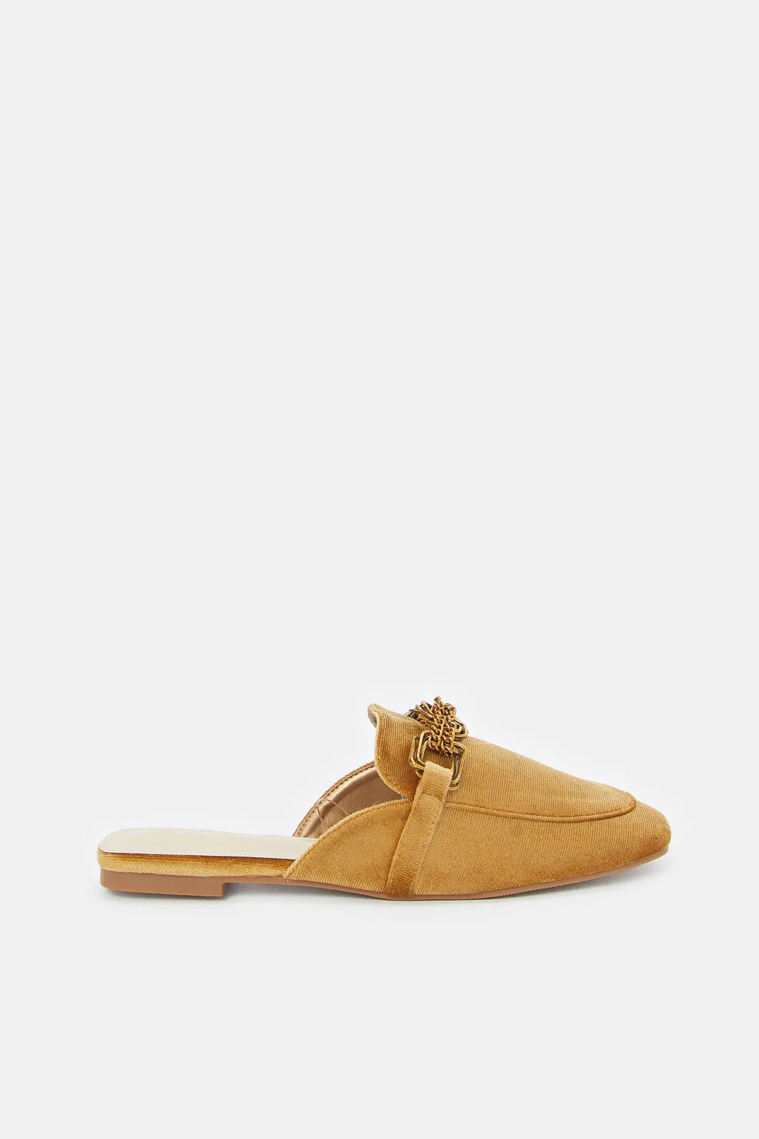 Women Mustard Velvet Loafer Mule