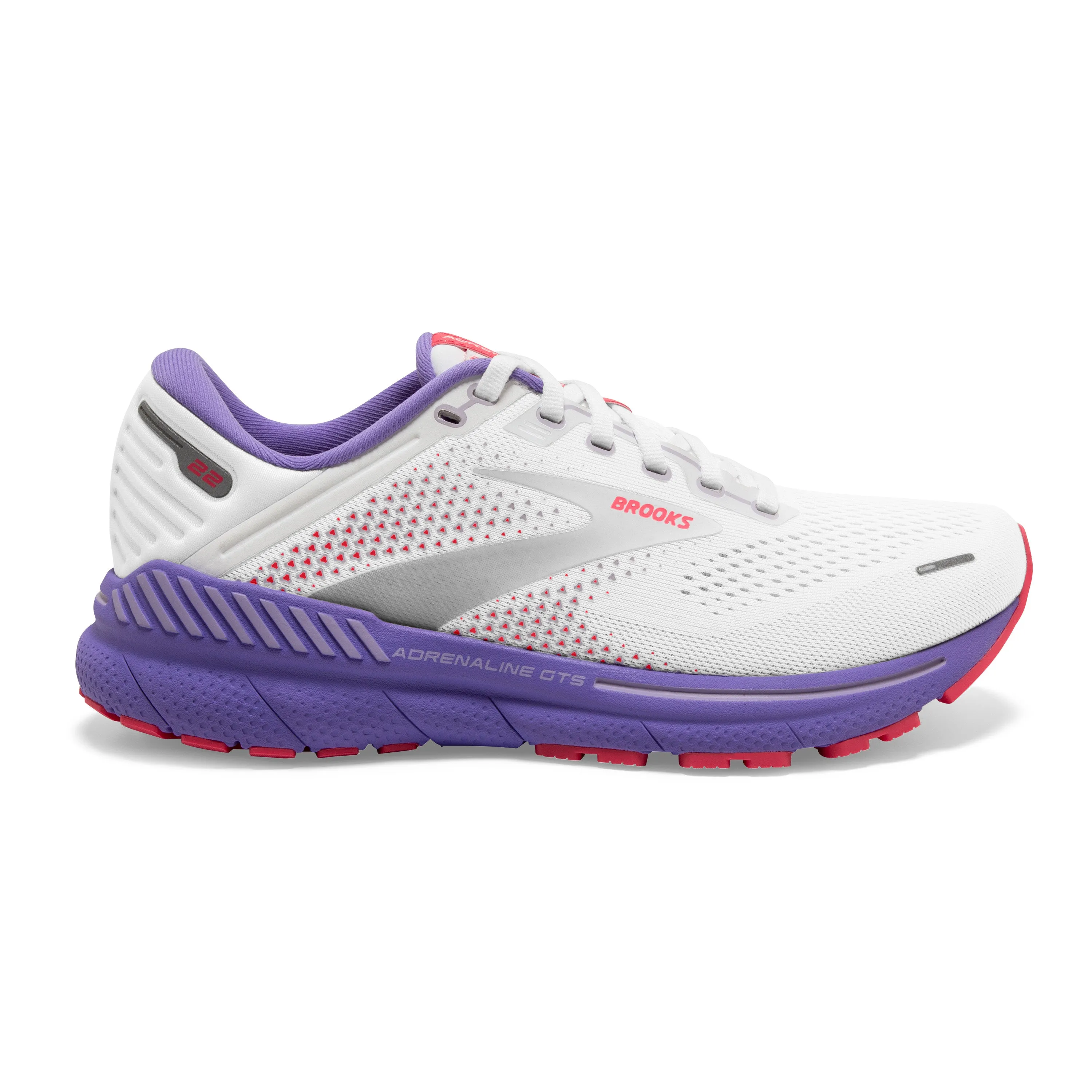 Women's Brooks Adrenaline GTS 22 Color: White/Coral/Purple