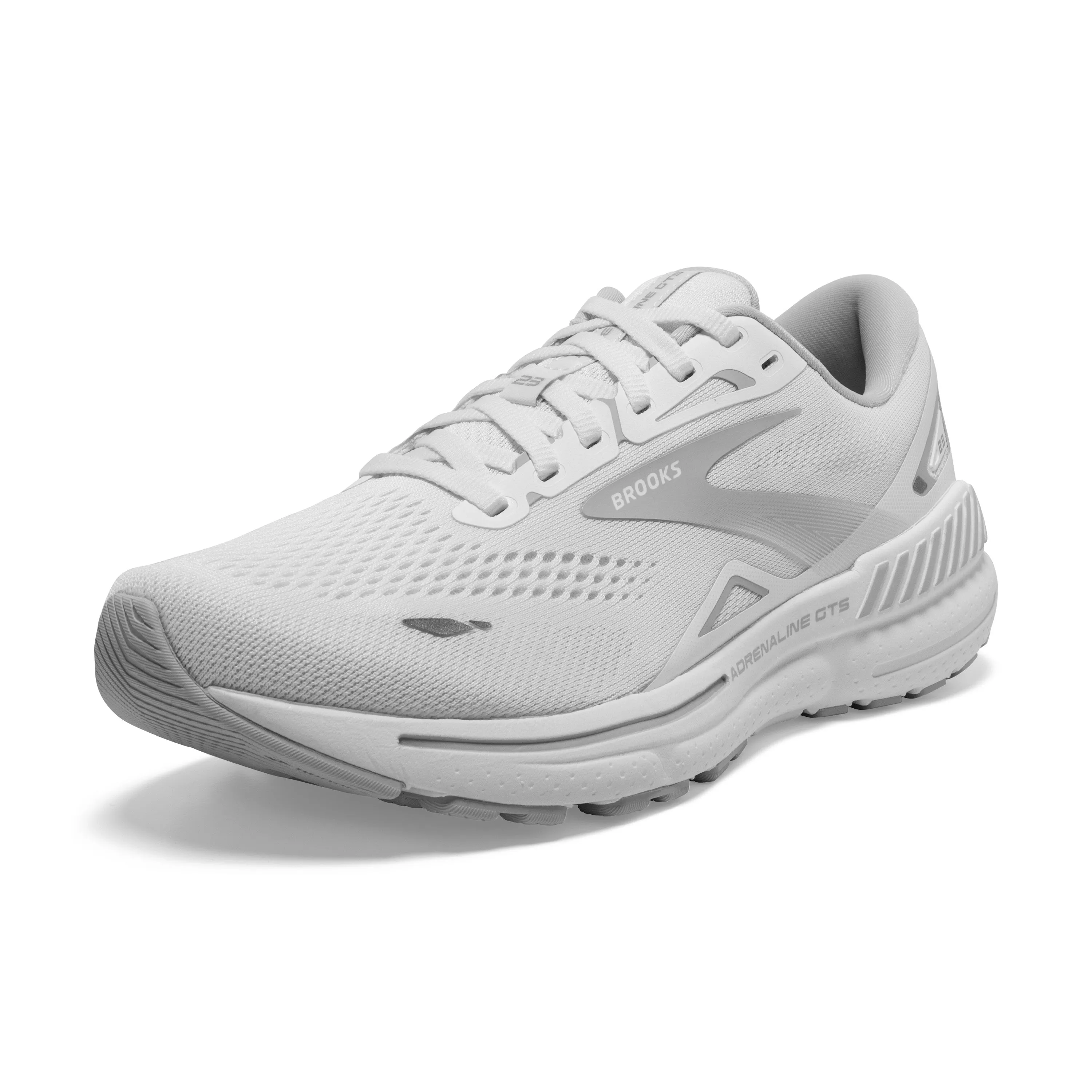 Women's Brooks Adrenaline GTS 23 1203811D104 Color:  White/Oyster/Silver (WIDE WIDTH)