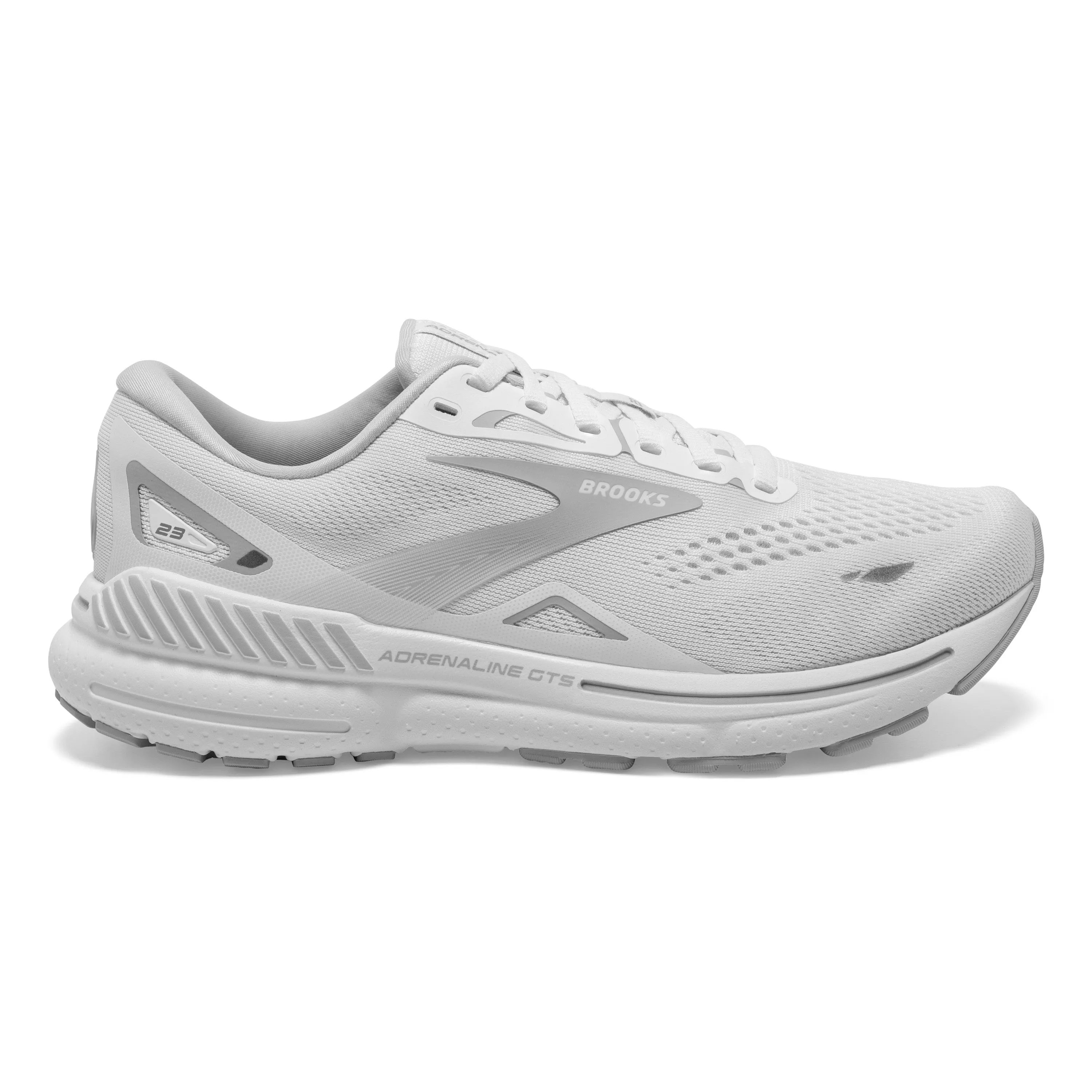 Women's Brooks Adrenaline GTS 23 1203811D104 Color:  White/Oyster/Silver (WIDE WIDTH)