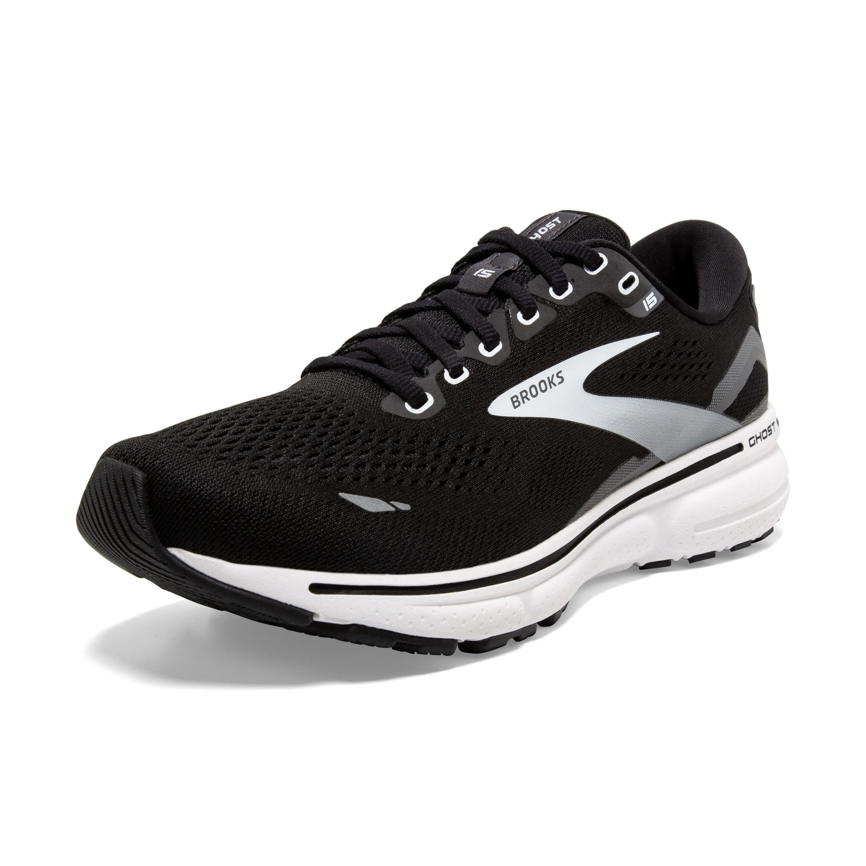 Women's Brooks Ghost 15 1203801B012 Color: Black/Blackened Pearl/White