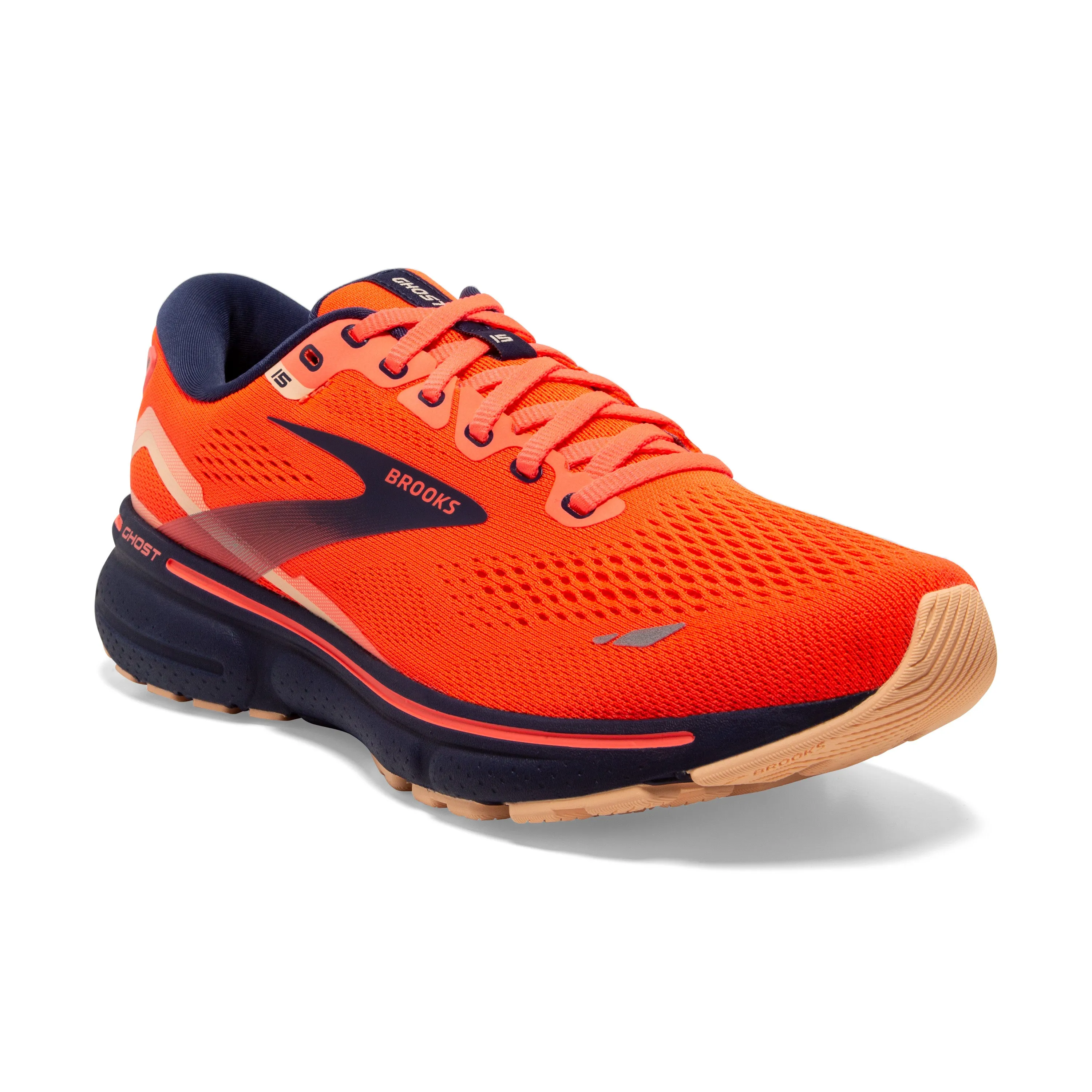 Women's Brooks Ghost 15 1203801B657 Color: Coral/Navy/Peach