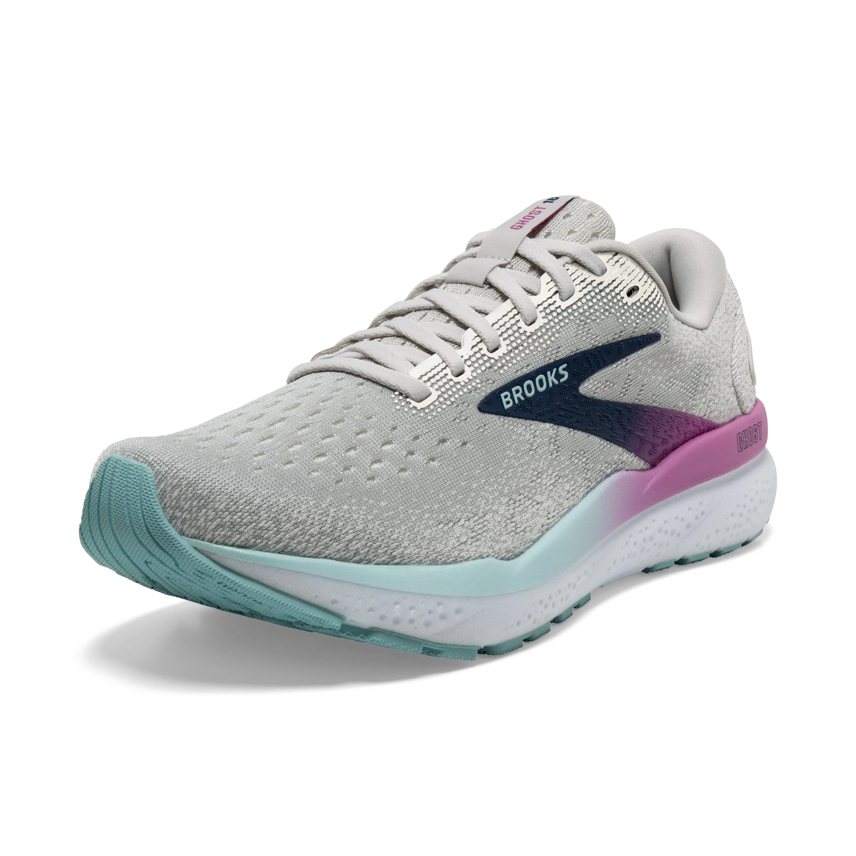 Women's Brooks Ghost 16 Color: White / Grey / Estate Blue (WIDE WIDTH)