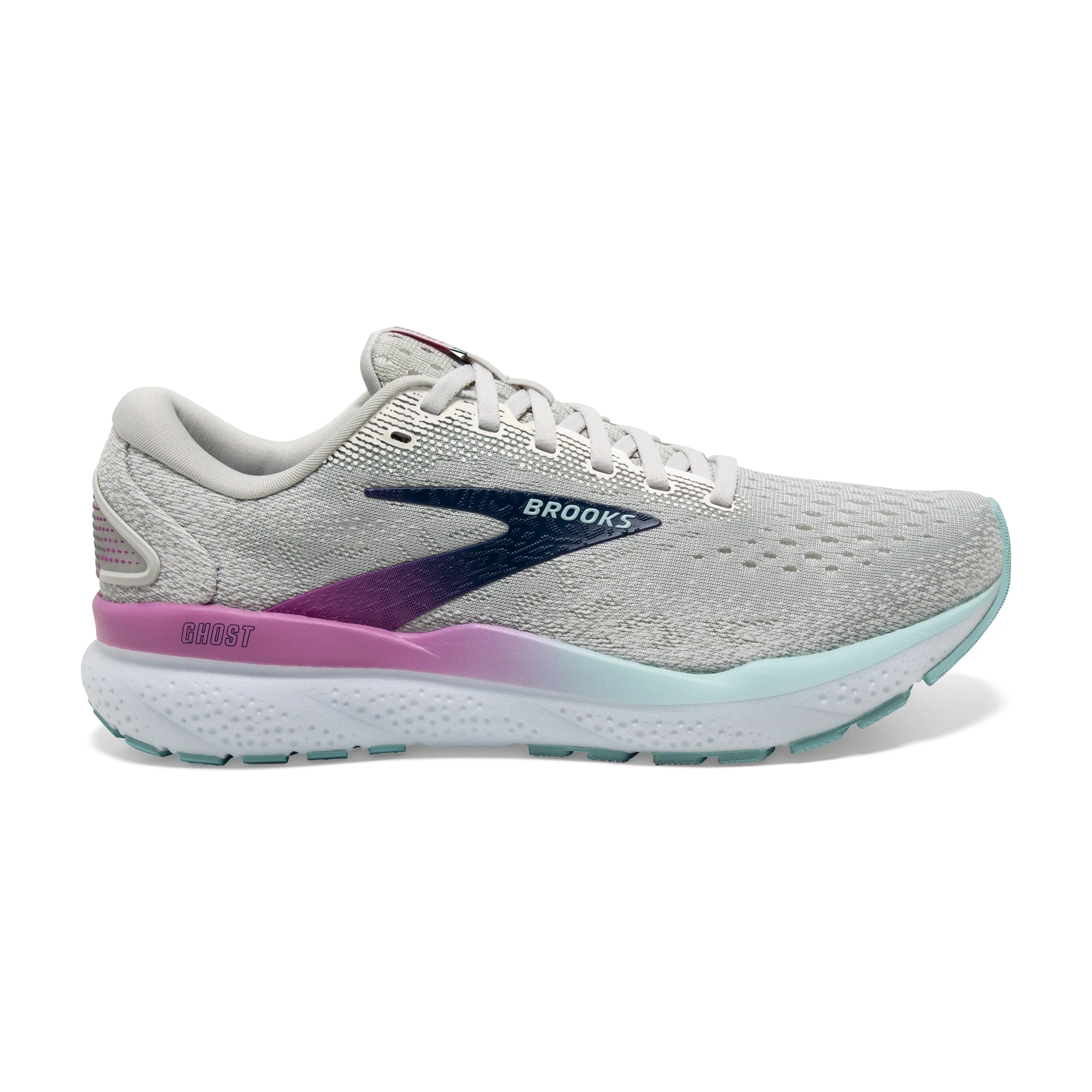 Women's Brooks Ghost 16 Color: White / Grey / Estate Blue (WIDE WIDTH)