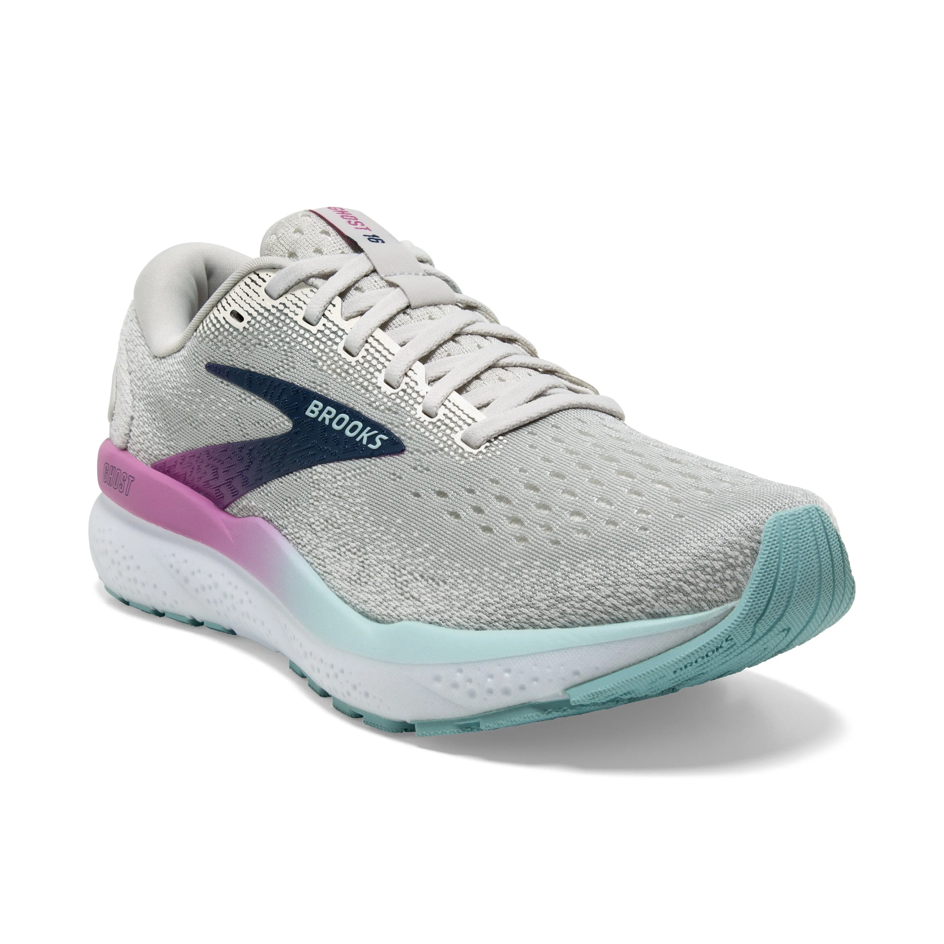 Women's Brooks Ghost 16 Color: White / Grey / Estate Blue (WIDE WIDTH)