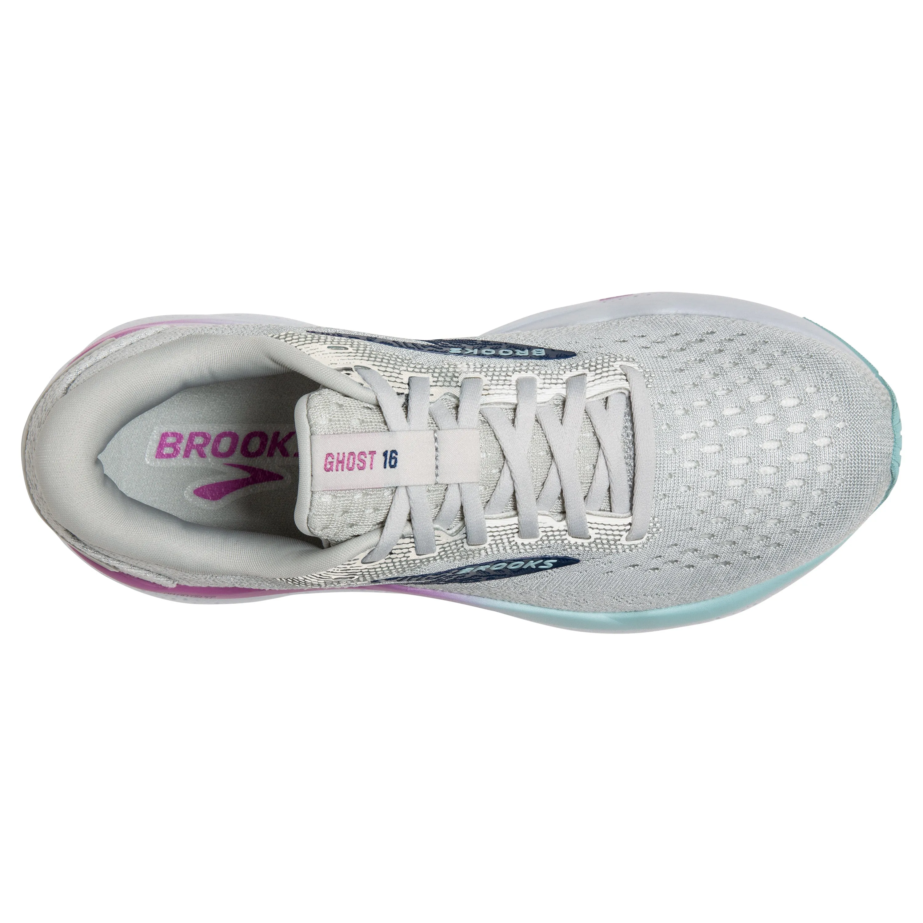 Women's Brooks Ghost 16 Color: White / Grey / Estate Blue (WIDE WIDTH)