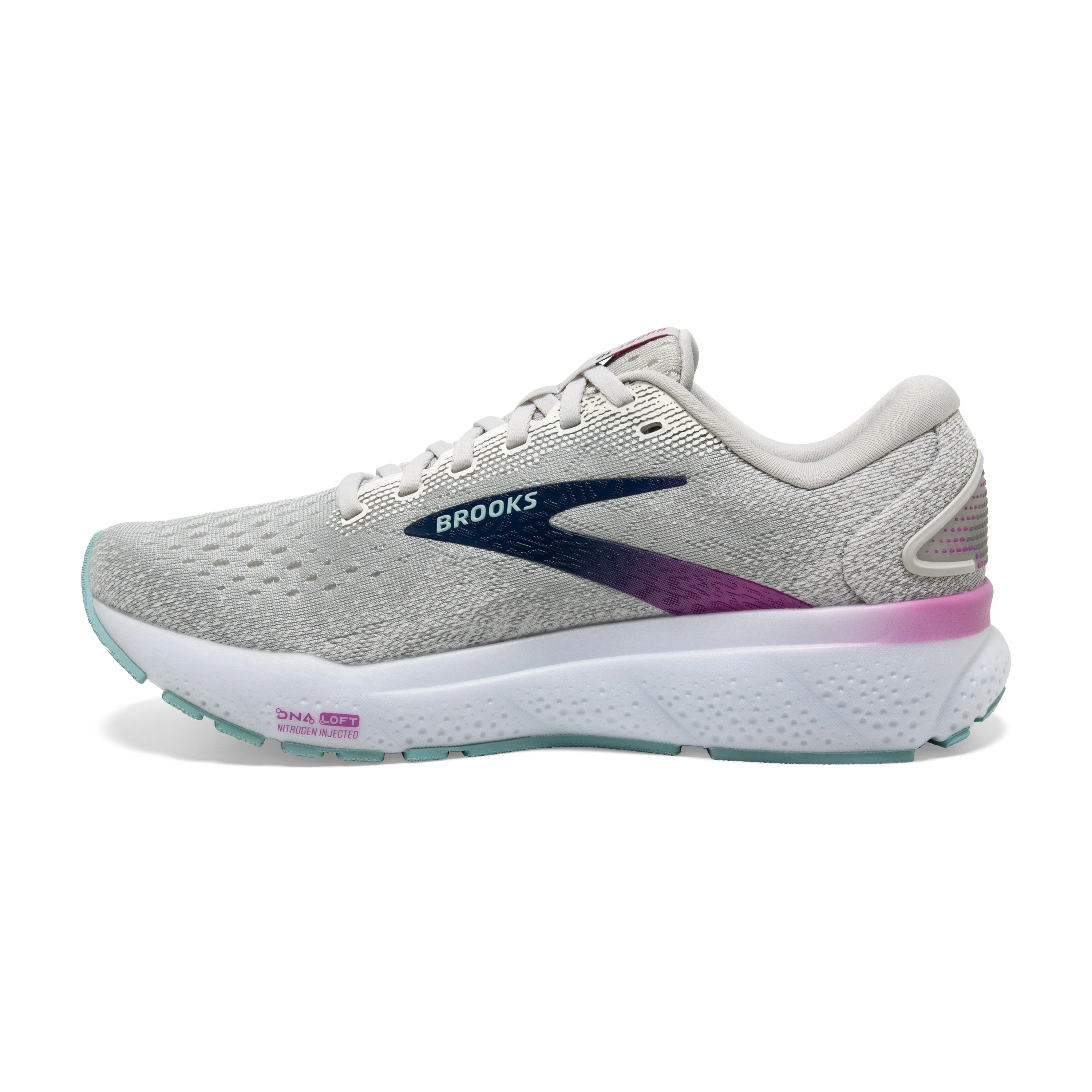 Women's Brooks Ghost 16 Color: White / Grey / Estate Blue (WIDE WIDTH)