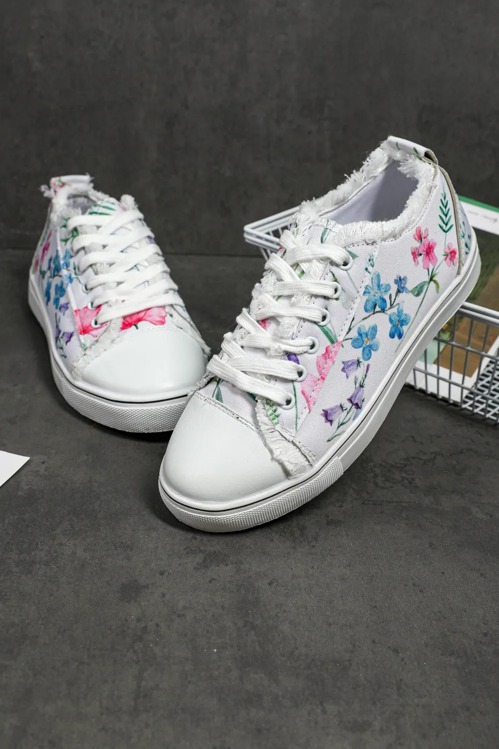 Womens Canvas Sneakers Floral Print Lace Up Sneakers