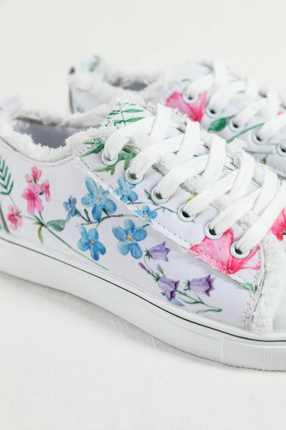 Womens Canvas Sneakers Floral Print Lace Up Sneakers