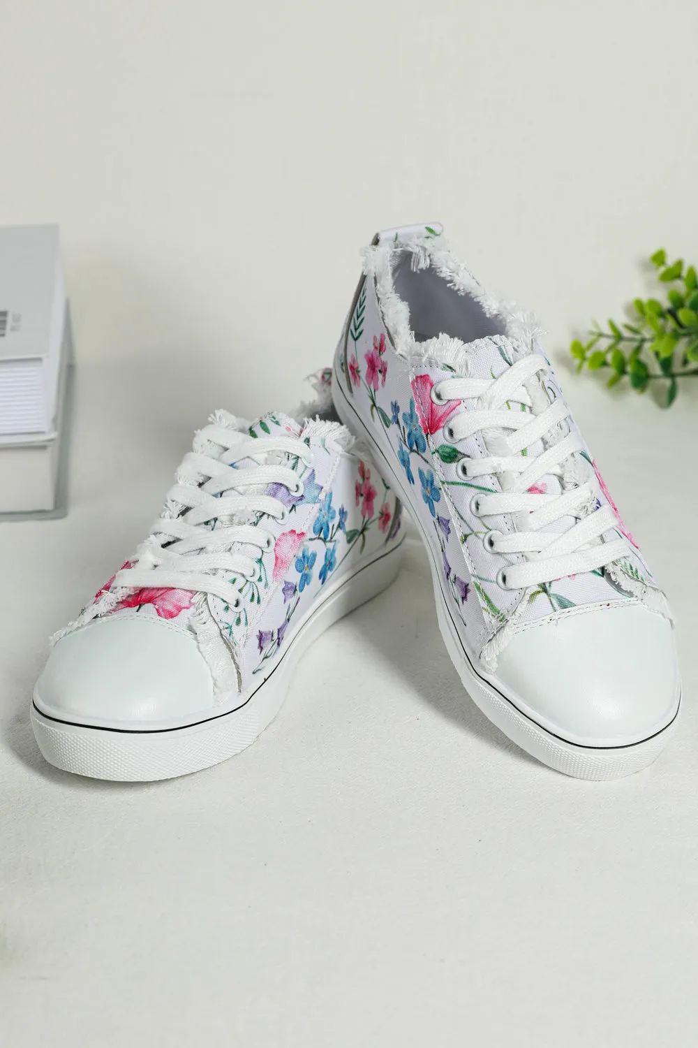 Womens Canvas Sneakers Floral Print Lace Up Sneakers