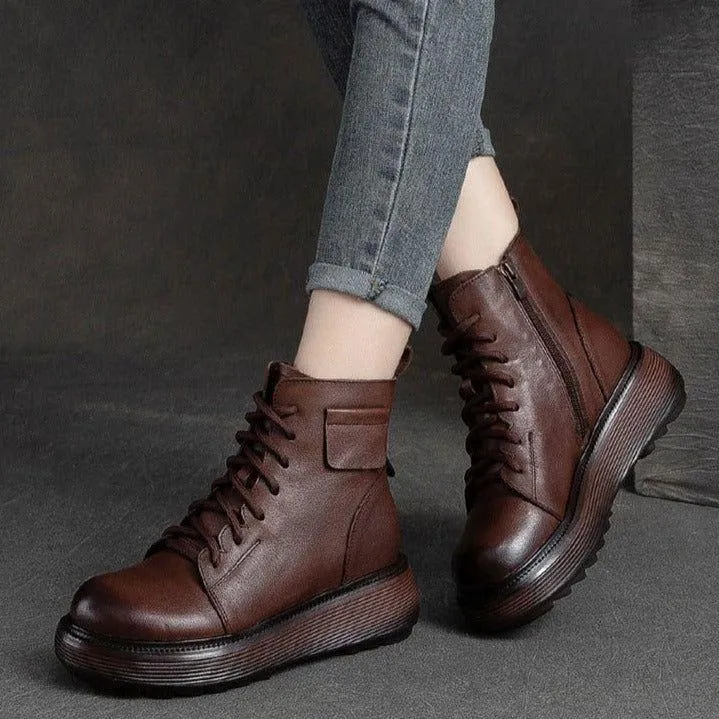 Women's Casual Shoes GCSCC13 Handmade Genuine Leather Ankle Boots