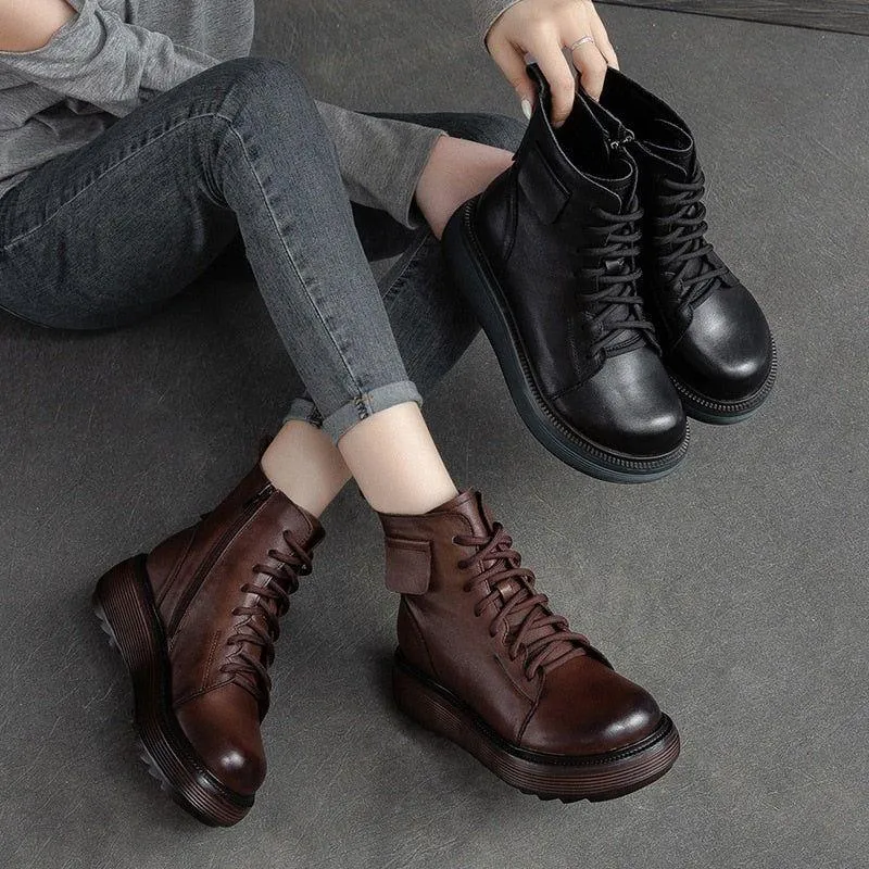 Women's Casual Shoes GCSCC13 Handmade Genuine Leather Ankle Boots