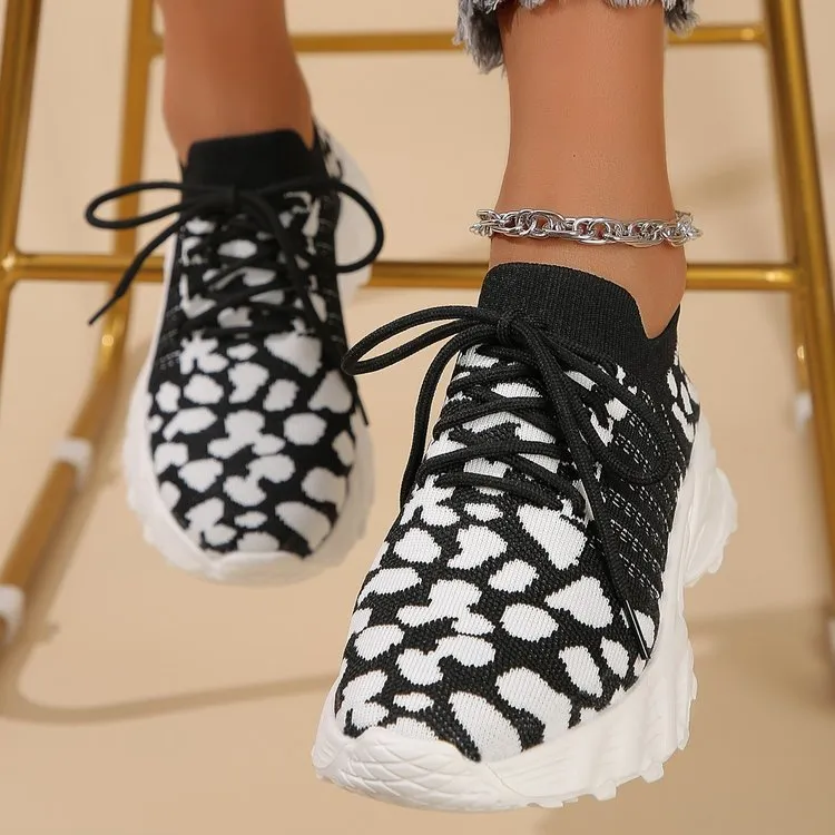 Women’s Floral Print Mesh Lace-up Sneakers