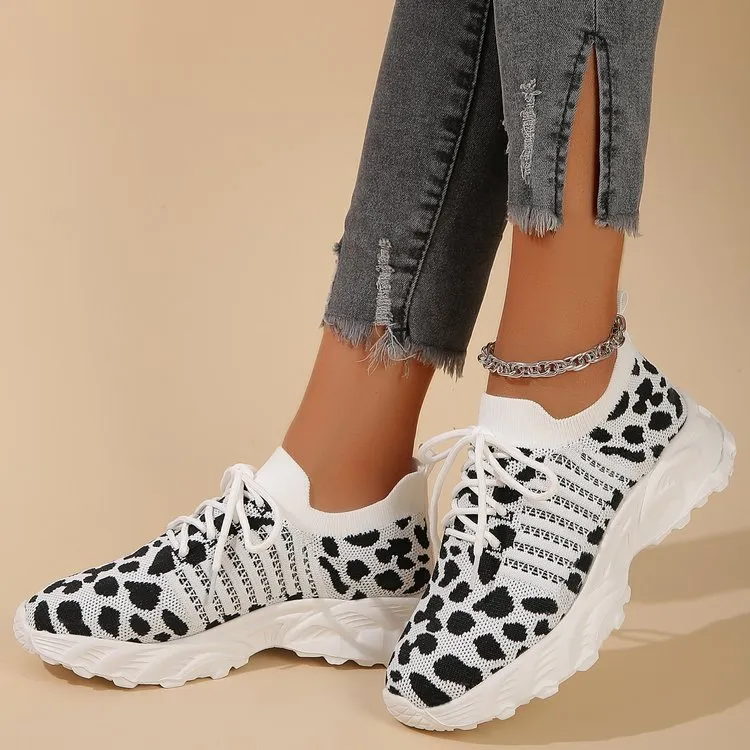 Women’s Floral Print Mesh Lace-up Sneakers