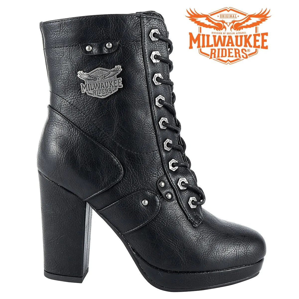 Women's Leather Zippered Chunky Heel Boots By Milwaukee Riders®