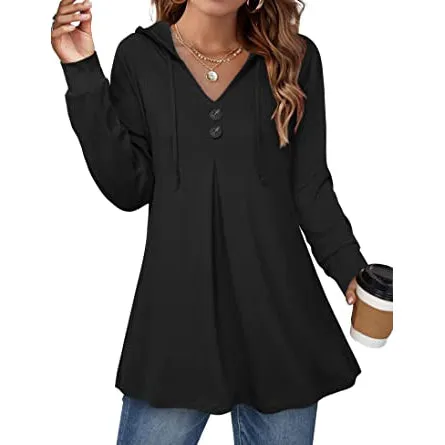 Women's Long Sleeve Hooded Tunic Tops