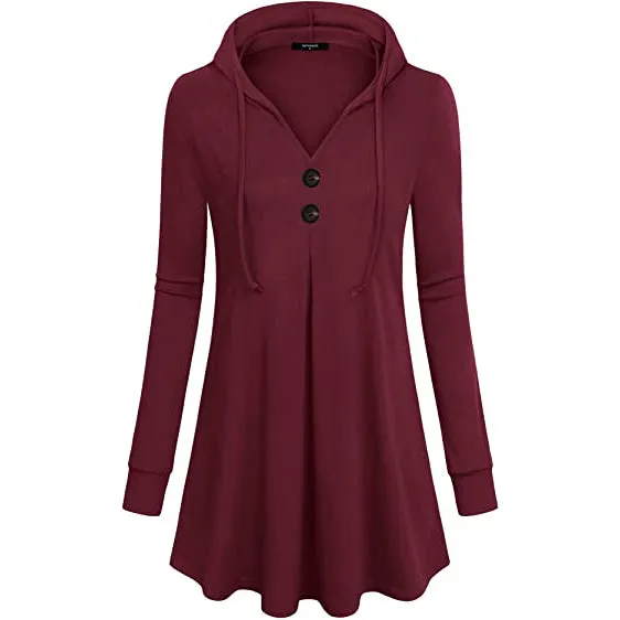 Women's Long Sleeve Hooded Tunic Tops