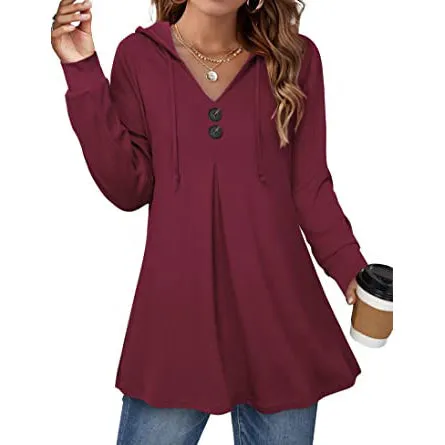 Women's Long Sleeve Hooded Tunic Tops