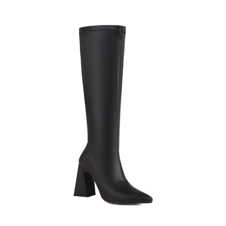 Women's Pointed Toe Block Heel Knee High Boots