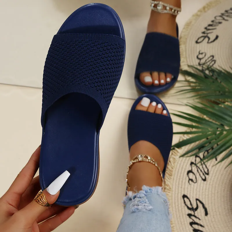 Womens Summer Casual Woven Mesh Breathable Flat Slippers