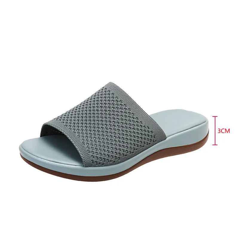 Womens Summer Casual Woven Mesh Breathable Flat Slippers