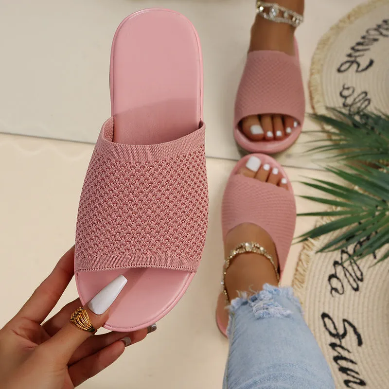 Womens Summer Casual Woven Mesh Breathable Flat Slippers