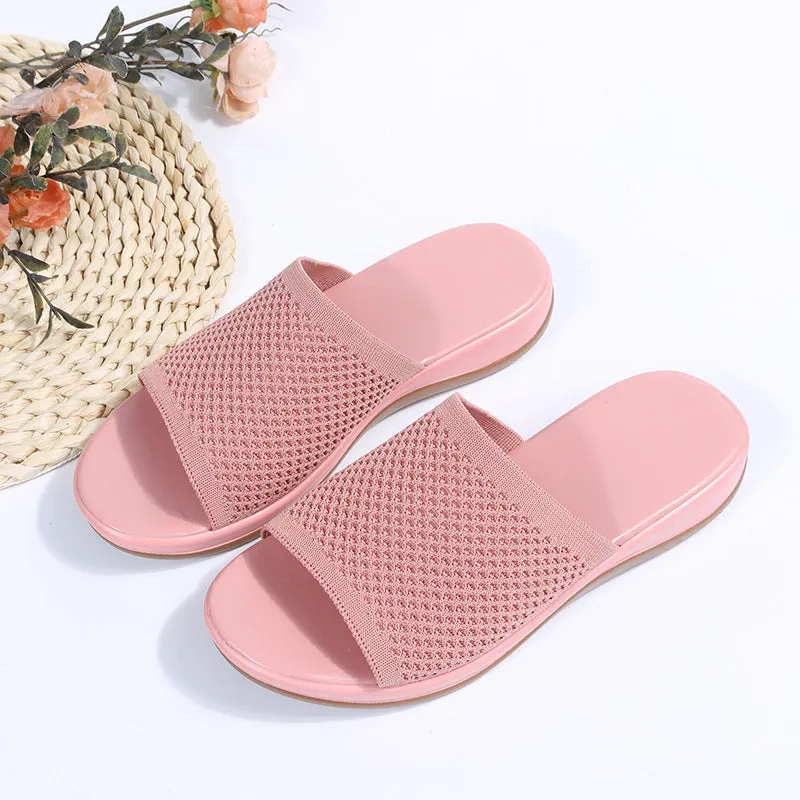 Womens Summer Casual Woven Mesh Breathable Flat Slippers