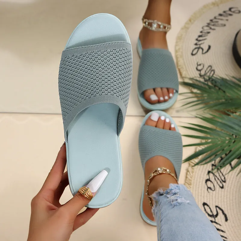 Womens Summer Casual Woven Mesh Breathable Flat Slippers