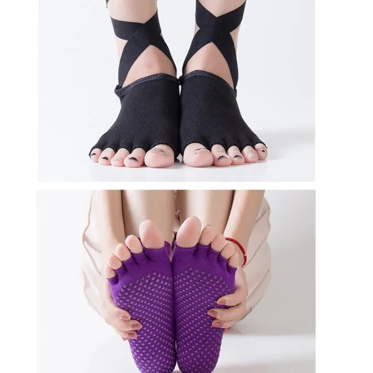 Yoga Five-Finger Socks Open-Toe Lace-Up Dance Socks Particle Non-Slip Socks, Size: One Size(Light Purple)