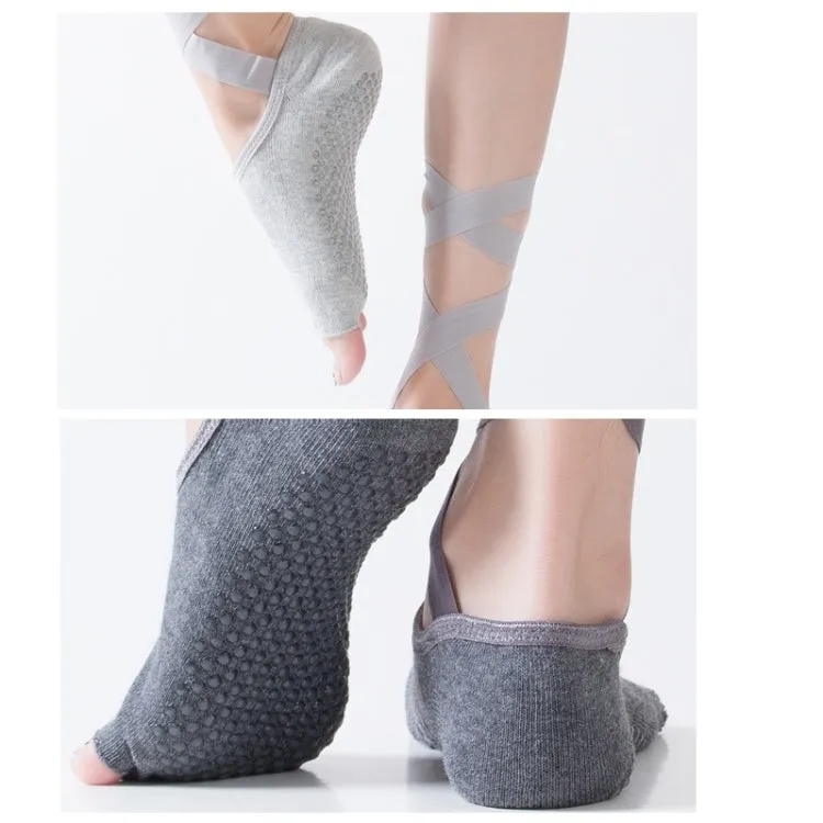 Yoga Five-Finger Socks Open-Toe Lace-Up Dance Socks Particle Non-Slip Socks, Size: One Size(Light Purple)