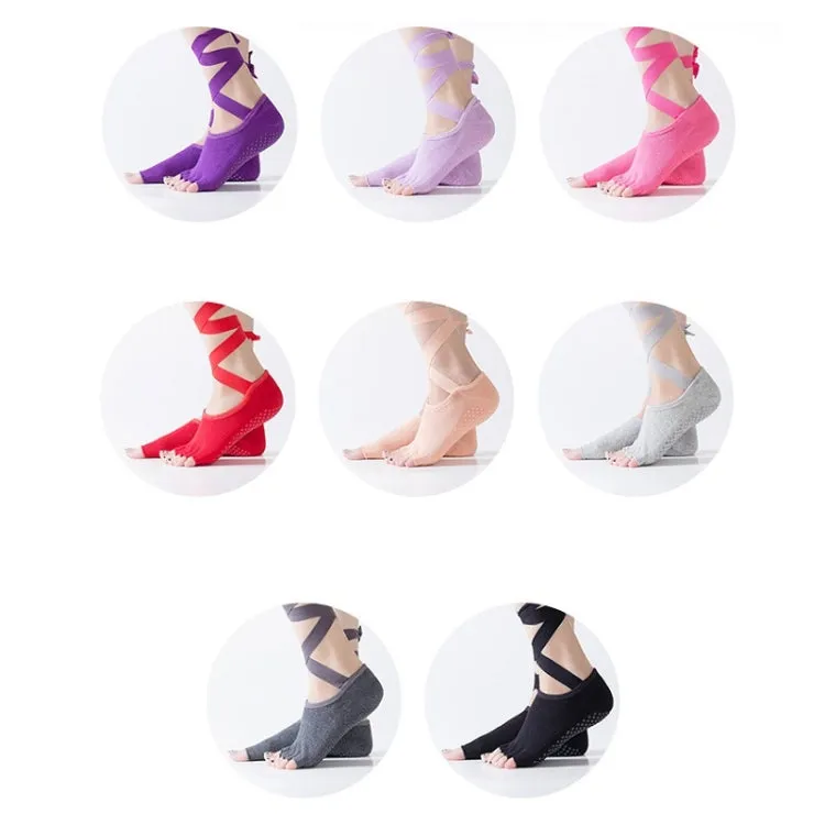 Yoga Five-Finger Socks Open-Toe Lace-Up Dance Socks Particle Non-Slip Socks, Size: One Size(Light Purple)