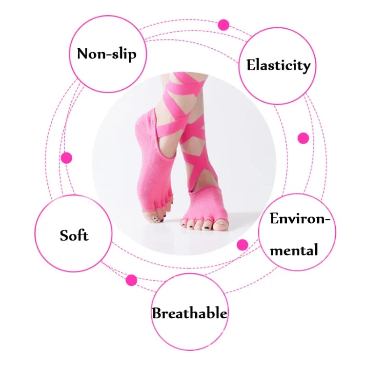 Yoga Five-Finger Socks Open-Toe Lace-Up Dance Socks Particle Non-Slip Socks, Size: One Size(Light Purple)