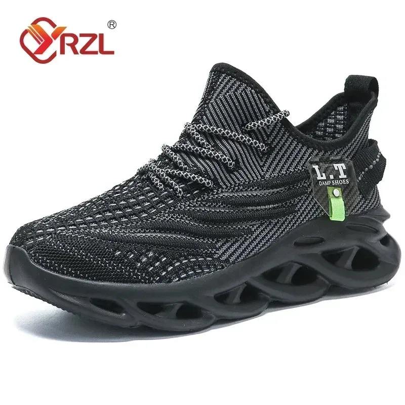 YRZL Men Sports Running Black Jogging Shoes Casual Sneakers Outdoor Breathable Mesh Women Light Shock-absorption Black Tennis